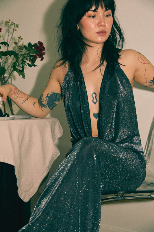 DRAPED SPARKLING DRESS / SILVER