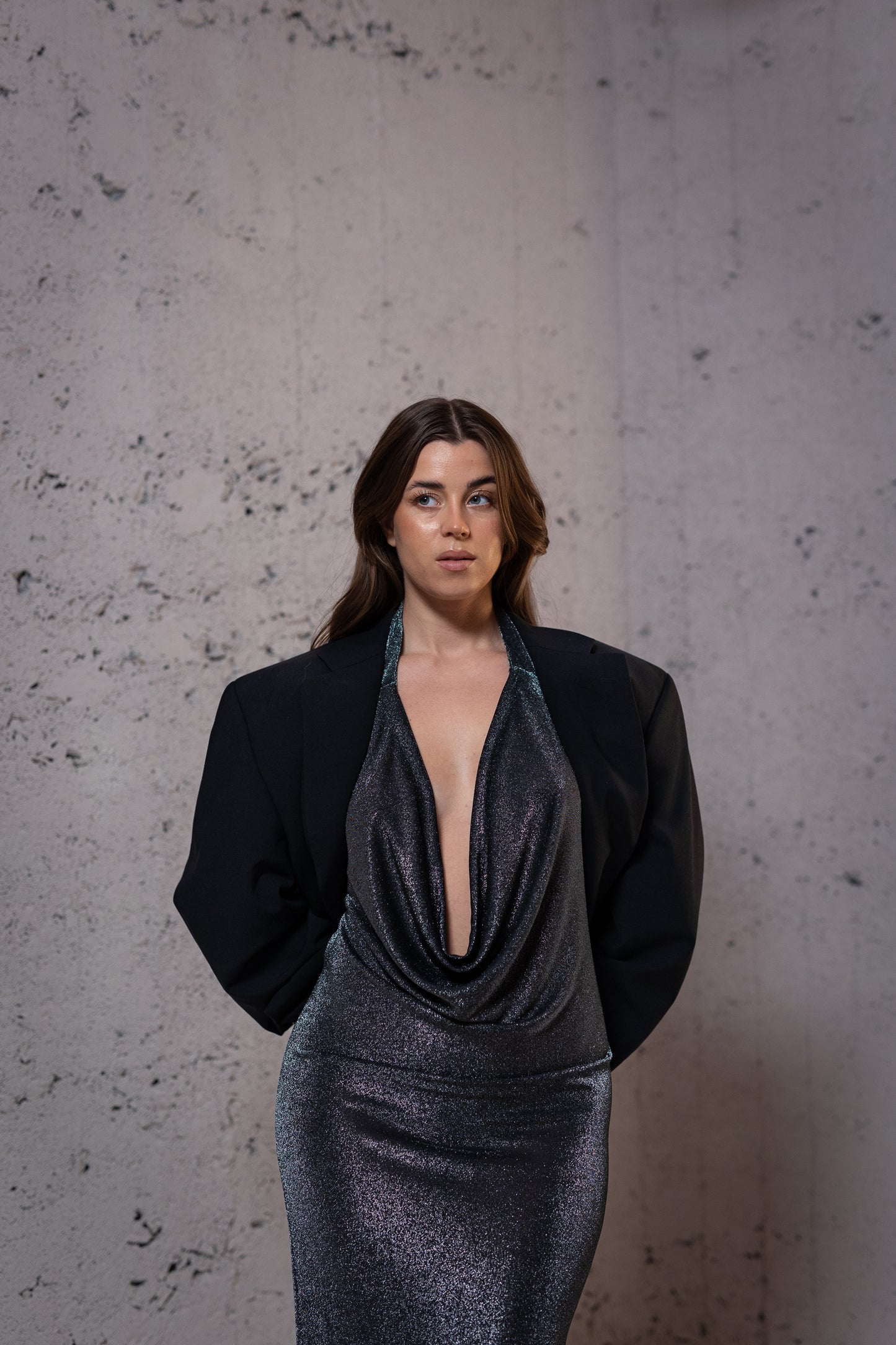 DRAPED SPARKLING DRESS / SILVER