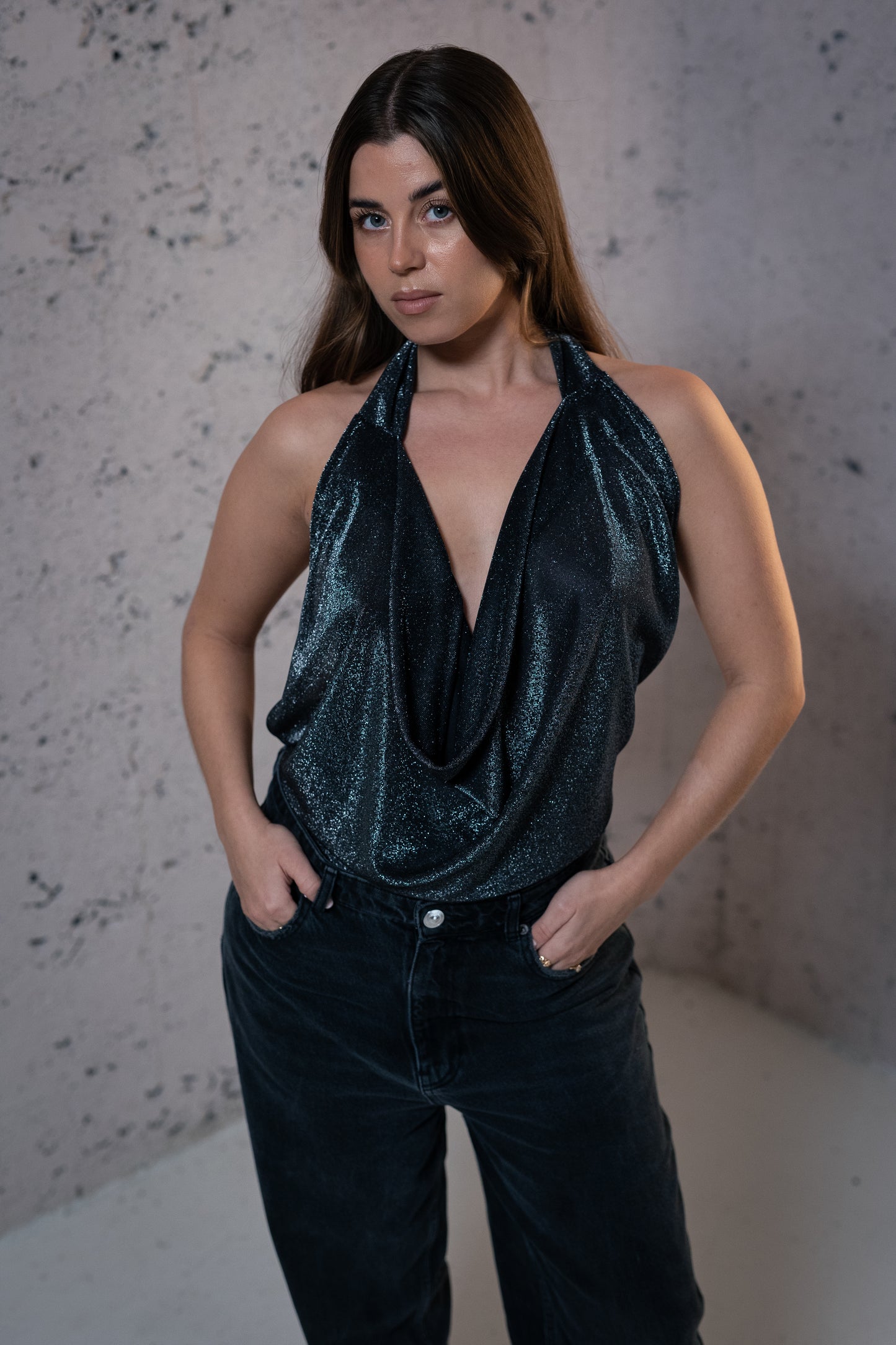 DRAPED SPARKLING TOP / SILVER