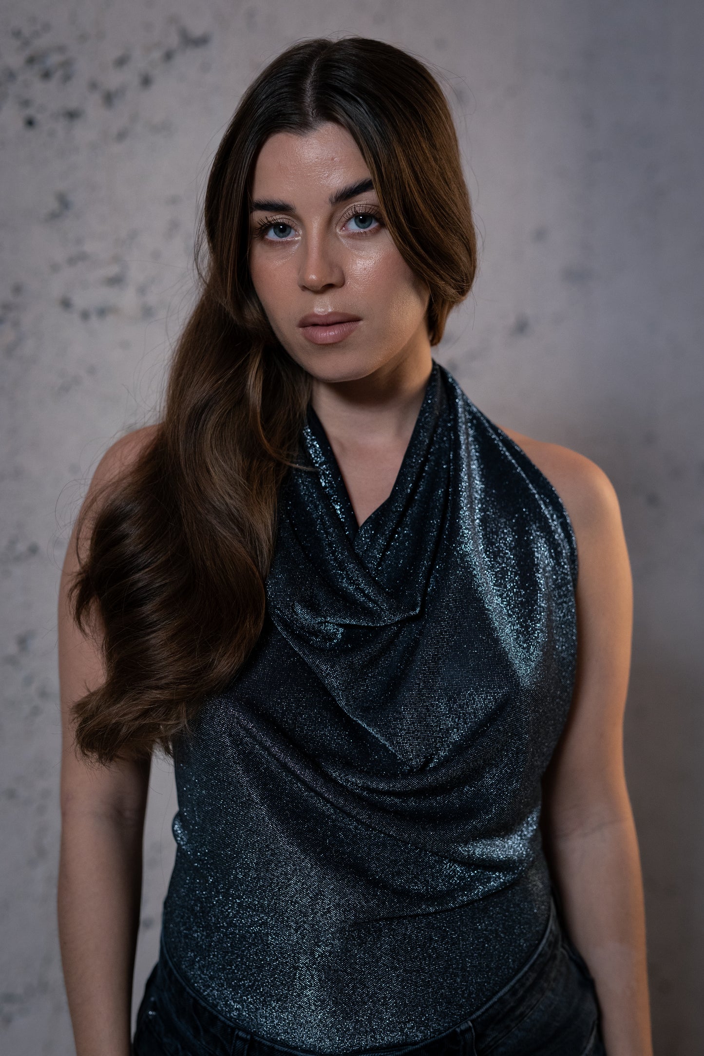 DRAPED SPARKLING TOP / SILVER
