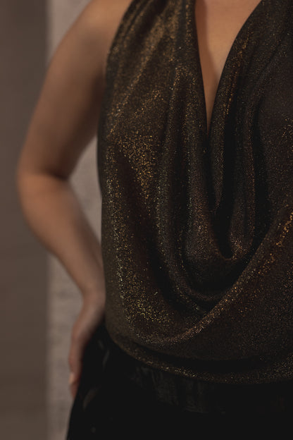 DRAPED SPARKLING TOP / GOLD