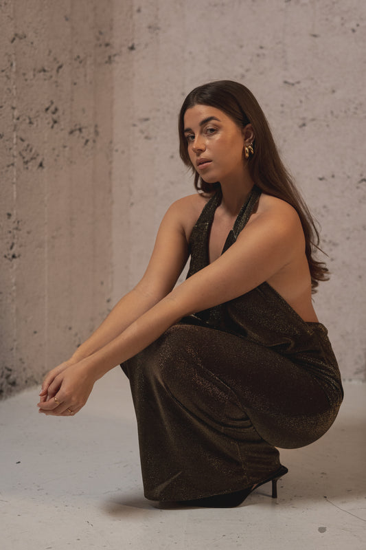 DRAPED SPARKLING DRESS / GOLD