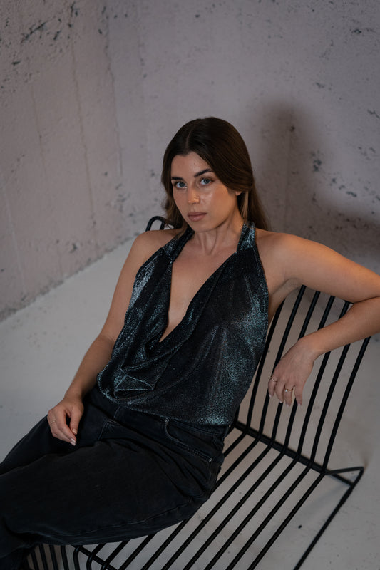 DRAPED SPARKLING TOP / SILVER