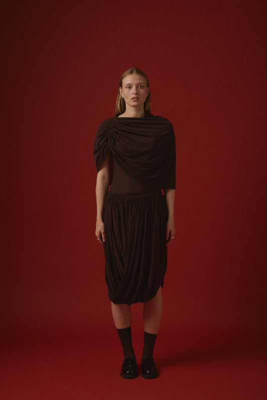 AVA TWISTED SKIRT / BROWN